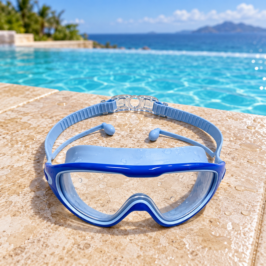 PIKANOVA Kids’ Anti-Fog, Leak-Resistant, Wide-Frame Swimming Goggles with Earplugs